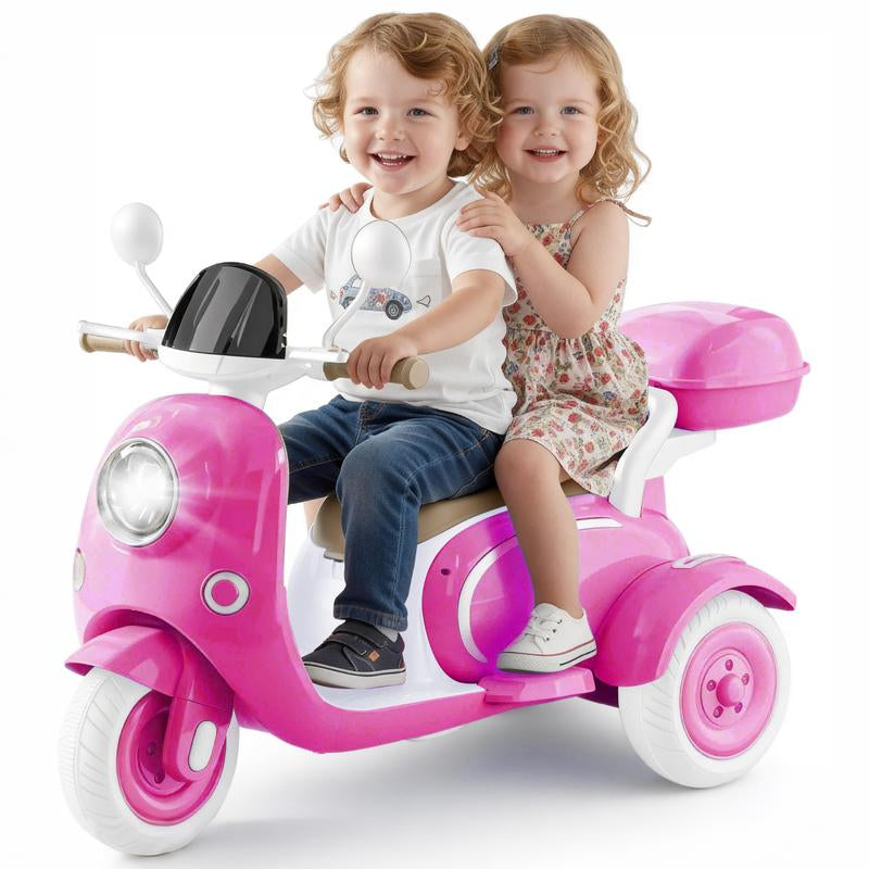 HEIMILI Electric Kids Motorcycle with Storage,Electric Scooter for 3 Year Old,3-Wheel 12V Ride on Scooter for Kids, Motorcycle for Girls, Ideal Moped for Girls Ages 3-6