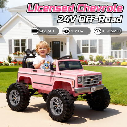 Chevrolet Cheyenne Licensed 24V Ride on Toys, MUKIDY 400W Electric Car for Kids, Power Truck Wheels with Remote, Bluetooth Music, USB, LED Lights