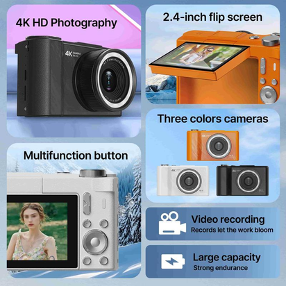 4K Digital Camera for Photography, Y2K Foldable Screen Portable Vlogging Camera with 32GB SD Card, Wrist Strap, Self Timer, Anti-Shake, 16X Digital Zoom, Ideal Gift for Girls, Boys Teenagers, and Beginners, Birthday Christmas Gift
