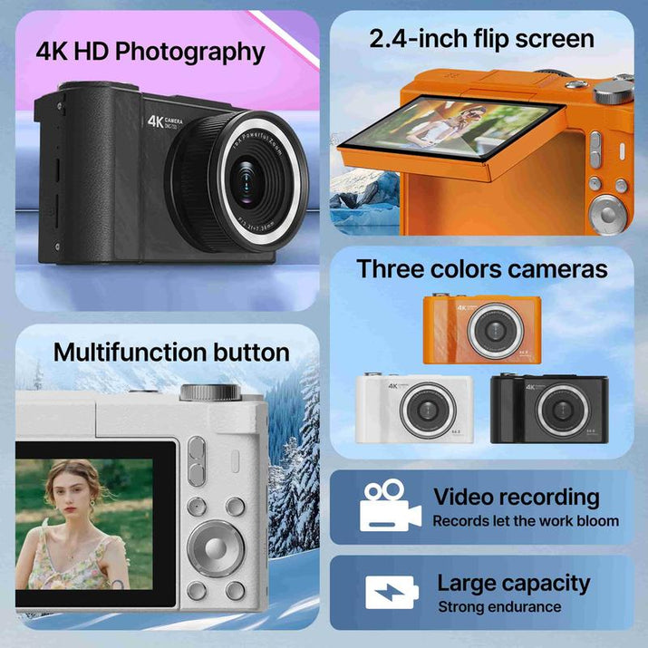 4K Digital Camera for Photography, Y2K Foldable Screen Portable Vlogging Camera with 32GB SD Card, Wrist Strap, Self Timer, Anti-Shake, 16X Digital Zoom, Ideal Gift for Girls, Boys Teenagers, and Beginners, Birthday Christmas Gift