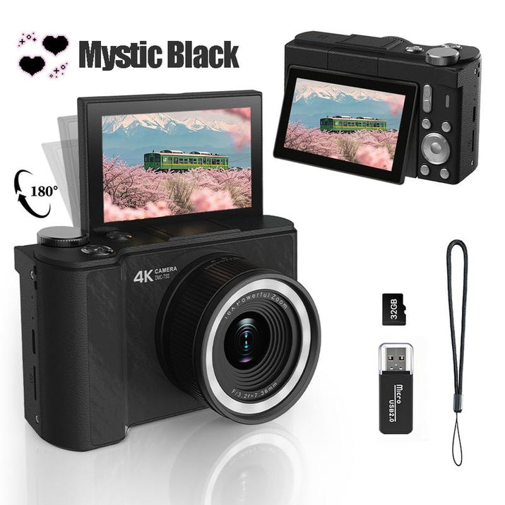 4K Digital Camera for Photography, Y2K Foldable Screen Portable Vlogging Camera with 32GB SD Card, Wrist Strap, Self Timer, Anti-Shake, 16X Digital Zoom, Ideal Gift for Girls, Boys Teenagers, and Beginners, Birthday Christmas Gift