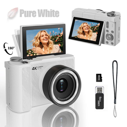 4K Digital Camera for Photography, Y2K Foldable Screen Portable Vlogging Camera with 32GB SD Card, Wrist Strap, Self Timer, Anti-Shake, 16X Digital Zoom, Ideal Gift for Girls, Boys Teenagers, and Beginners, Birthday Christmas Gift