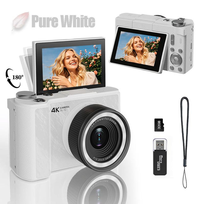 4K Digital Camera for Photography, Y2K Foldable Screen Portable Vlogging Camera with 32GB SD Card, Wrist Strap, Self Timer, Anti-Shake, 16X Digital Zoom, Ideal Gift for Girls, Boys Teenagers, and Beginners, Birthday Christmas Gift