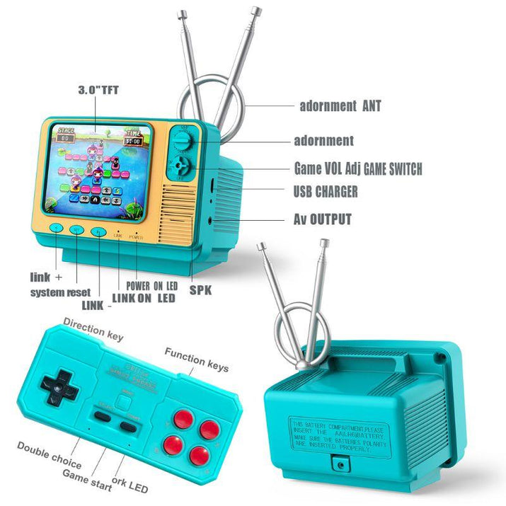 PYBGE Retro Video Game Console GV300S: 308 Built-In Classic Games, Classic Retro 3-Color Gamepad, Mini Handheld Tv-Style Game Player – Ideal for Kids & Adult Nostalgia Enthusiasts