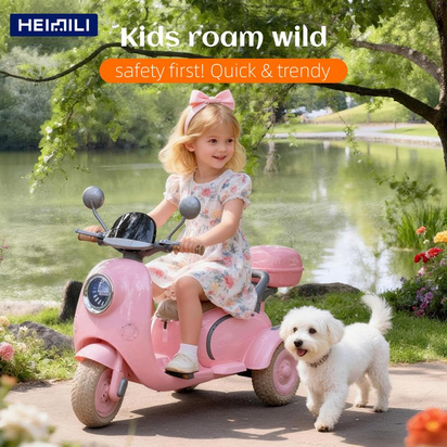 HEIMILI Electric Kids Motorcycle with Storage,Electric Scooter for 3 Year Old,3-Wheel 12V Ride on Scooter for Kids, Motorcycle for Girls, Ideal Moped for Girls Ages 3-6