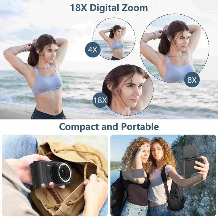 4K Digital Camera for Photography, Y2K Foldable Screen Portable Vlogging Camera with 32GB SD Card, Wrist Strap, Self Timer, Anti-Shake, 16X Digital Zoom, Ideal Gift for Girls, Boys Teenagers, and Beginners, Birthday Christmas Gift